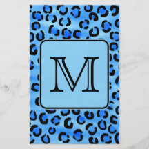 Personalized Monogram, Blue Leopard Print Pattern. Personalized Flyer