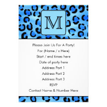 Personalized Monogram, Blue Leopard Print Pattern. Personalized Invite