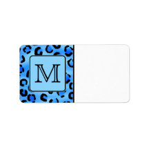 Personalized Monogram, Blue Leopard Print Pattern. Custom Address Label