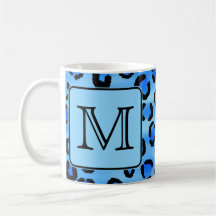 Personalized Monogram, Blue Leopard Print Pattern. Coffee Mug