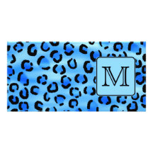 Personalized Monogram, Blue Leopard Print Pattern. Photo Greeting Card