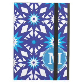 Personalized Monogram Bold Blue Teal Star Pattern iPad Folio Cases