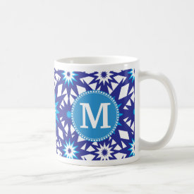 Personalized Monogram Bold Blue Teal Star Pattern Mug