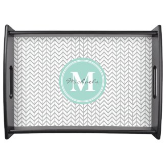 Personalized Monogram Grey & Seafoam Geometric Food Tray