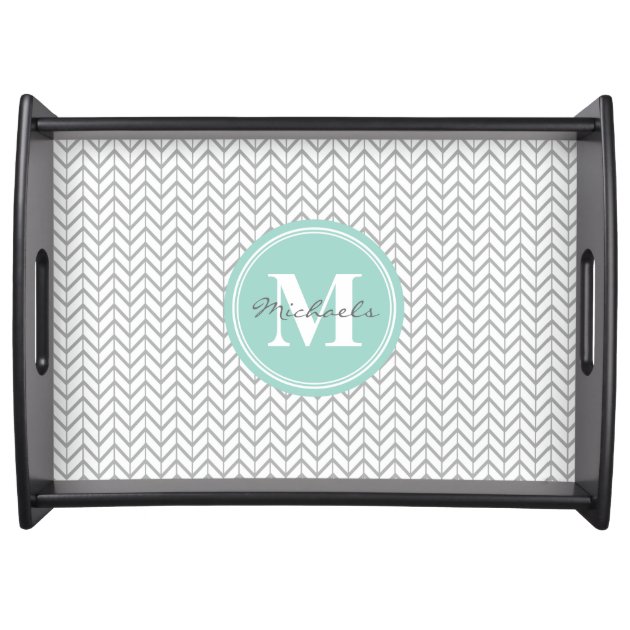 Personalized Monogram Grey & Seafoam Geometric Serving Platter