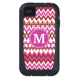 Personalized Monogram Hot Pink Red Tribal Chevron