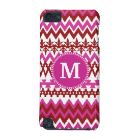 Personalized Monogram Hot Pink Red Tribal Chevron