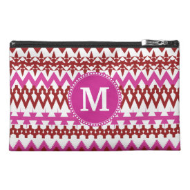 Personalized Monogram Hot Pink Red Tribal Chevron Travel Accessory Bag