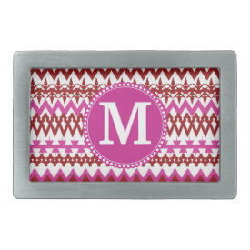 Personalized Monogram Hot Pink Red Tribal Chevron Belt Buckle
