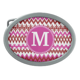 Personalized Monogram Hot Pink Red Tribal Chevron Oval Belt Buckles
