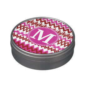 Personalized Monogram Hot Pink Red Tribal Chevron Candy Tin