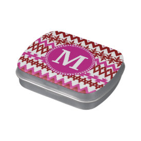 Personalized Monogram Hot Pink Red Tribal Chevron Candy Tins