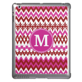 Personalized Monogram Hot Pink Red Tribal Chevron iPad Cases