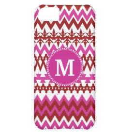 Personalized Monogram Hot Pink Red Tribal Chevron iPhone 5C Cover