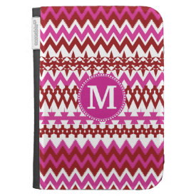 Personalized Monogram Hot Pink Red Tribal Chevron Kindle Folio Case