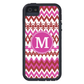 Personalized Monogram Hot Pink Red Tribal Chevron iPhone 5 Covers