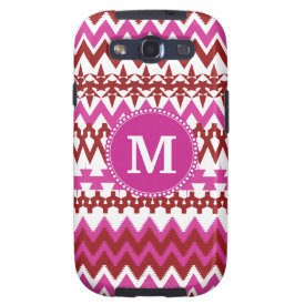 Personalized Monogram Hot Pink Red Tribal Chevron Galaxy S3 Cover