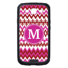 Personalized Monogram Hot Pink Red Tribal Chevron Samsung Galaxy S3 Covers
