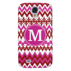 Personalized Monogram Hot Pink Red Tribal Chevron Galaxy S4 Covers