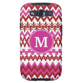 Personalized Monogram Hot Pink Red Tribal Chevron Galaxy S3 Cases