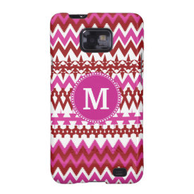 Personalized Monogram Hot Pink Red Tribal Chevron Samsung Galaxy SII Covers