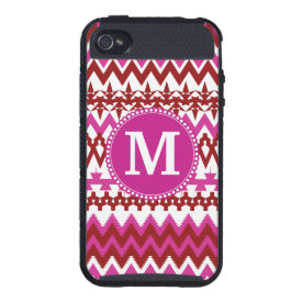 Personalized Monogram Hot Pink Red Tribal Chevron iPhone 4/4S Case
