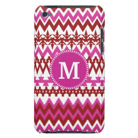 Personalized Monogram Hot Pink Red Tribal Chevron Case-Mate iPod Touch Case