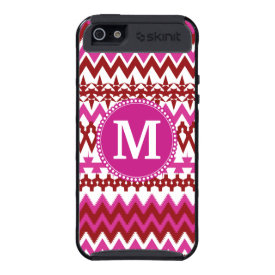 Personalized Monogram Hot Pink Red Tribal Chevron Covers For iPhone 5