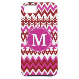 Personalized Monogram Hot Pink Red Tribal Chevron iPhone 5 Cover