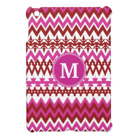 Personalized Monogram Hot Pink Red Tribal Chevron iPad Mini Covers