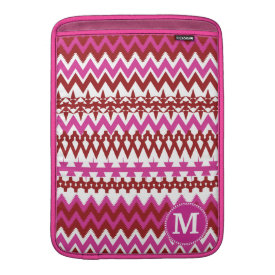 Personalized Monogram Hot Pink Red Tribal Chevron Sleeves For MacBook Air