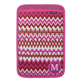 Personalized Monogram Hot Pink Red Tribal Chevron MacBook Air Sleeve