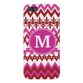 Personalized Monogram Hot Pink Red Tribal Chevron iPhone 5 Cover