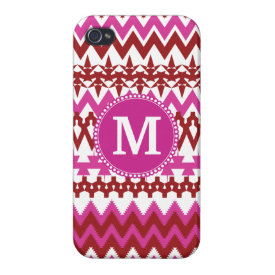 Personalized Monogram Hot Pink Red Tribal Chevron Case For iPhone 4