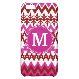 Personalized Monogram Hot Pink Red Tribal Chevron Case For iPhone 5C