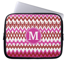 Personalized Monogram Hot Pink Red Tribal Chevron Computer Sleeves