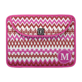 Personalized Monogram Hot Pink Red Tribal Chevron Sleeves For MacBooks