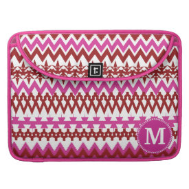 Personalized Monogram Hot Pink Red Tribal Chevron Sleeve For MacBook Pro