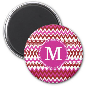 Personalized Monogram Hot Pink Red Tribal Chevron Refrigerator Magnets