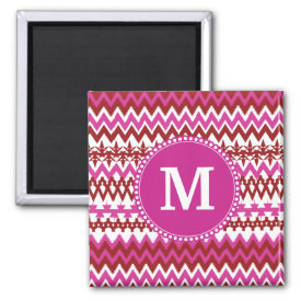 Personalized Monogram Hot Pink Red Tribal Chevron Magnets