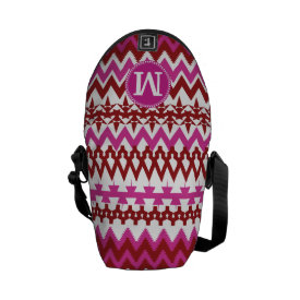 Personalized Monogram Hot Pink Red Tribal Chevron Messenger Bags