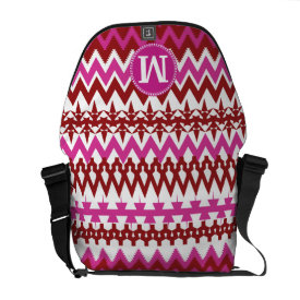 Personalized Monogram Hot Pink Red Tribal Chevron Courier Bags
