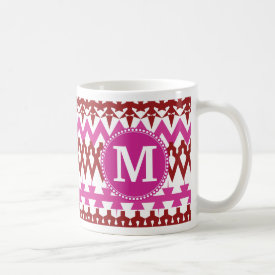 Personalized Monogram Hot Pink Red Tribal Chevron Coffee Mug