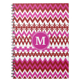 Personalized Monogram Hot Pink Red Tribal Chevron Spiral Note Books