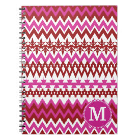 Personalized Monogram Hot Pink Red Tribal Chevron Notebooks