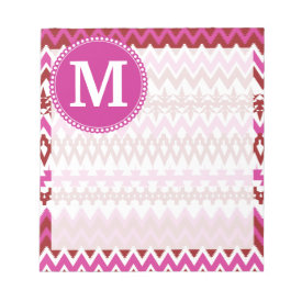 Personalized Monogram Hot Pink Red Tribal Chevron Memo Notepad