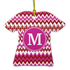 Personalized Monogram Hot Pink Red Tribal Chevron Ornaments