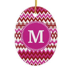Personalized Monogram Hot Pink Red Tribal Chevron Ornament