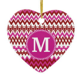 Personalized Monogram Hot Pink Red Tribal Chevron Christmas Ornament