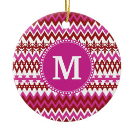 Personalized Monogram Hot Pink Red Tribal Chevron Christmas Tree Ornaments